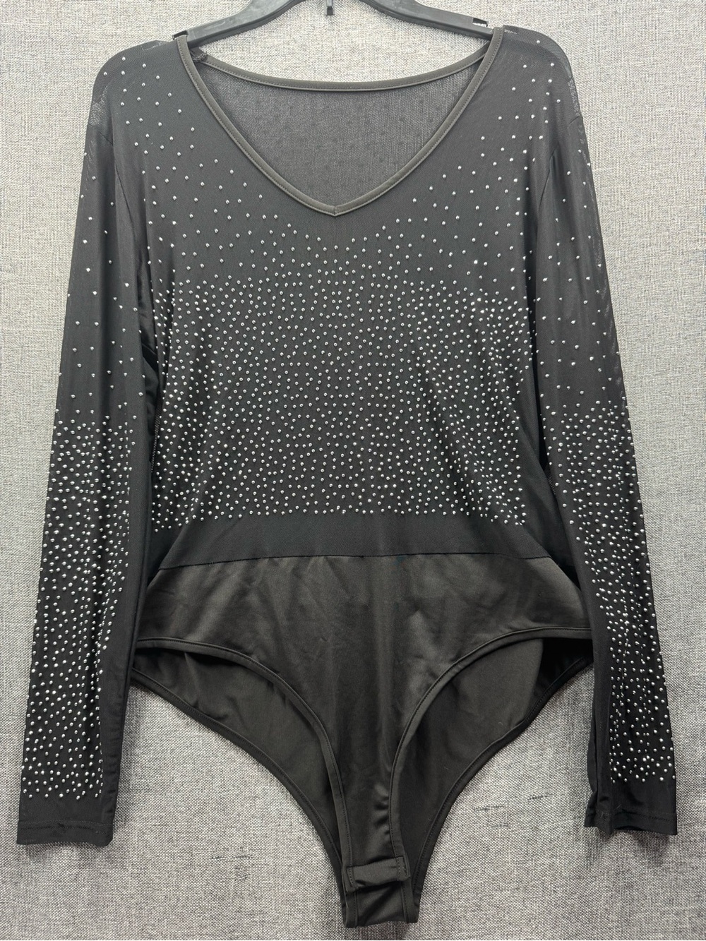 Amazon Black Long-Sleeve V-Neck Rhinestone Bodysuit